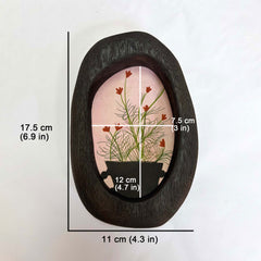 Hand-Carved Black Pebble-Shaped Wood Picture Frame with Botanical Art