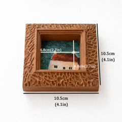 Hand-Carved Textured Sapele Wood Picture Frame with Cottage Art