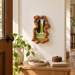 Hand-Carved Wavy Sapele Wood Picture Frame with Tree Art