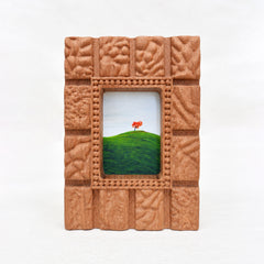 Hand-Carved Textured Sapele Wood Picture Frame with Red Tree Art