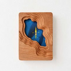Hand-Carved Textured Sapele Wood Picture Frame with Lake & Kayak Art