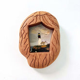 Hand-Carved Solid Wood Lighthouse Frame - Organic Wabi Sabi Coastal Decor