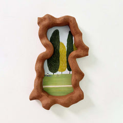 Hand-Carved Wavy Sapele Wood Picture Frame with Tree Art