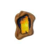 Handmade Wabi Sabi Freeform Wood Picture Frame, Abstract Sunset Fishing Art for Bedroom