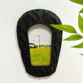 Hand Carved Black Wood Frame with Moody Landscape Art | Rustic Organic Decor