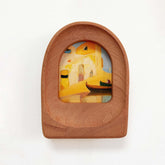 Handmade Arched Sapele Wood Picture Frame with Coastal Art