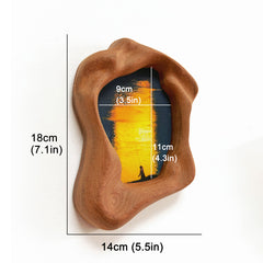 Handmade Organic Free-Form Sapele Wood Picture Frame with Sunset Art