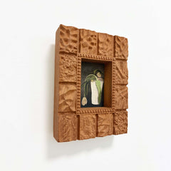 Hand-Carved Textured Sapele Wood Picture Frame with Red Tree Art