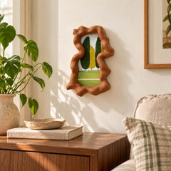Hand-Carved Wavy Sapele Wood Picture Frame with Tree Art