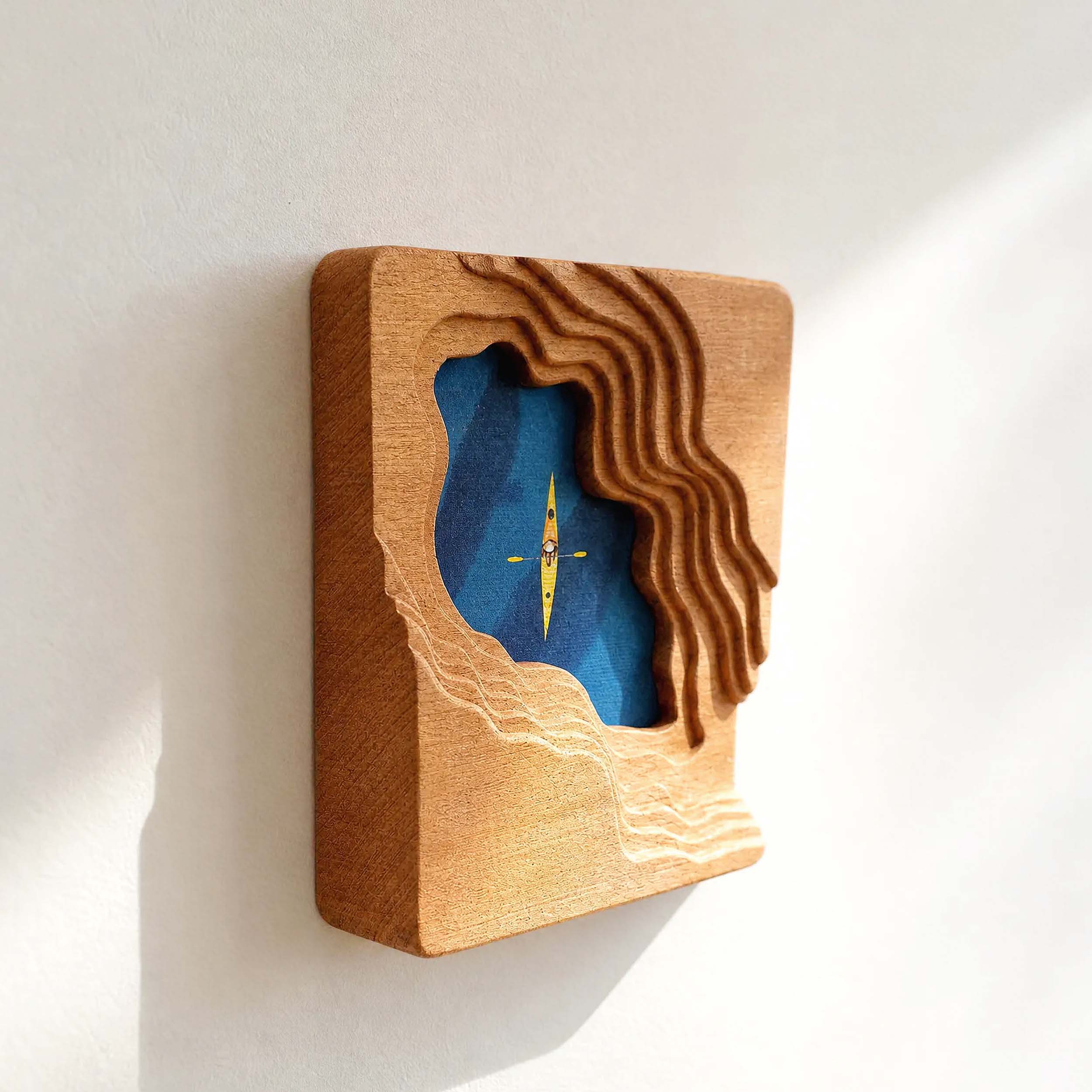 Scandi 3D Solid Wood Wall Art - Minimalist Lake & Kayak Design