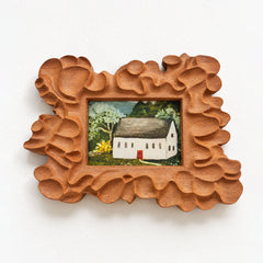 Hand-Carved Sculptural Floral Sapele Wood Picture Frame with Cottage Art