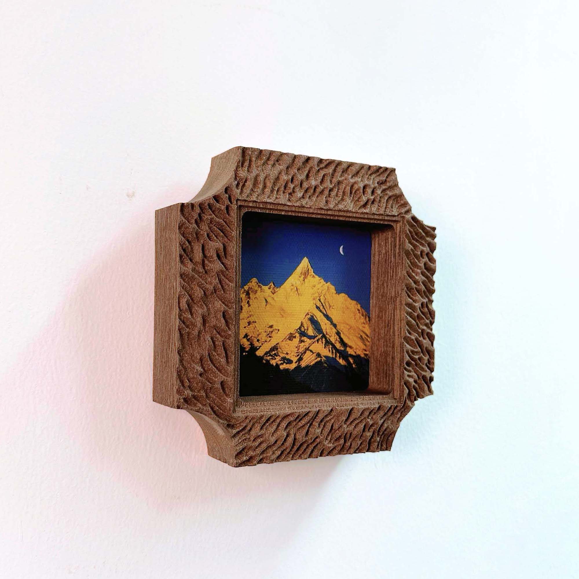 Mini Rustic Minimalist Textured Solid Wood Frame, Golden Mountain Art & Home Decor