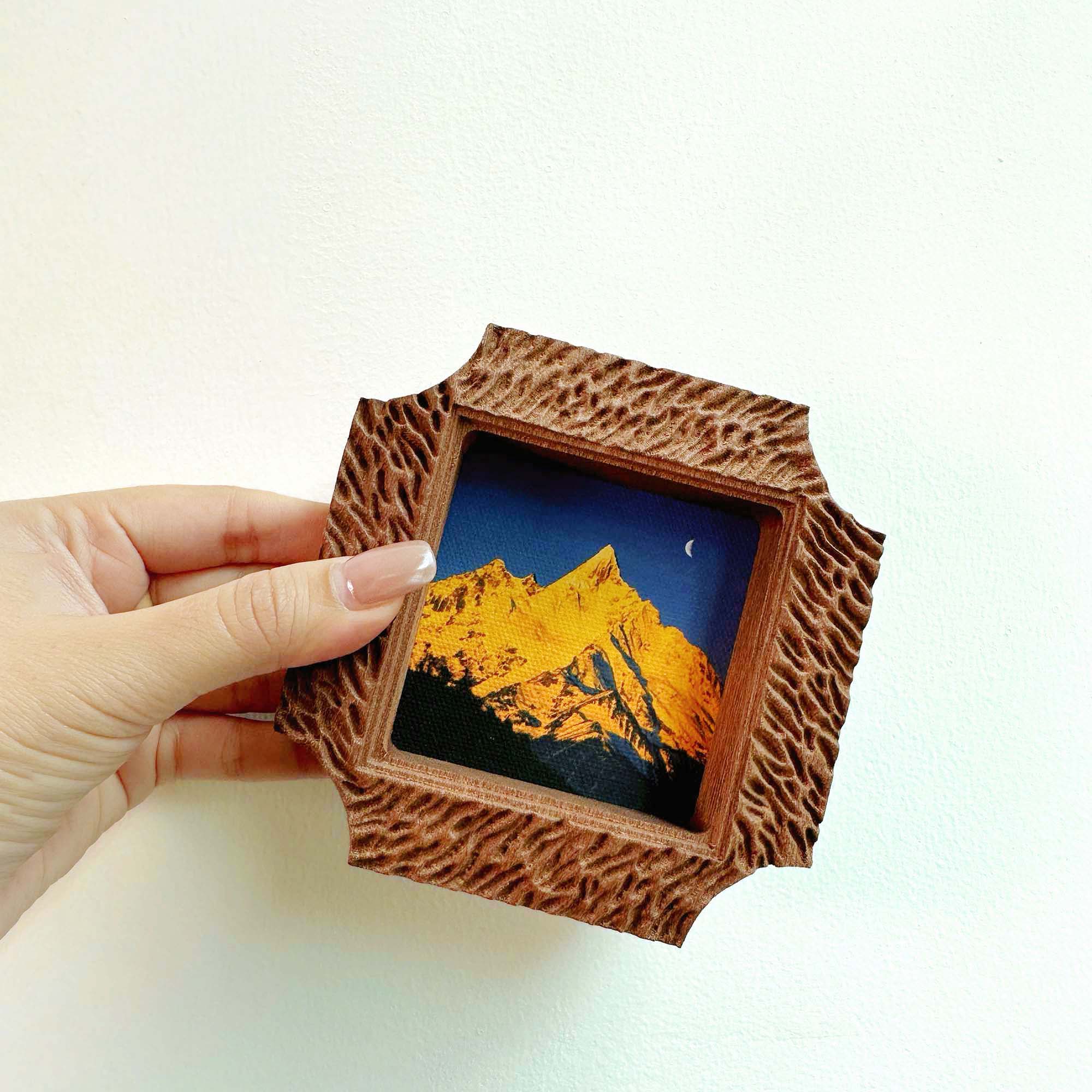 Mini Rustic Minimalist Textured Solid Wood Frame, Golden Mountain Art & Home Decor