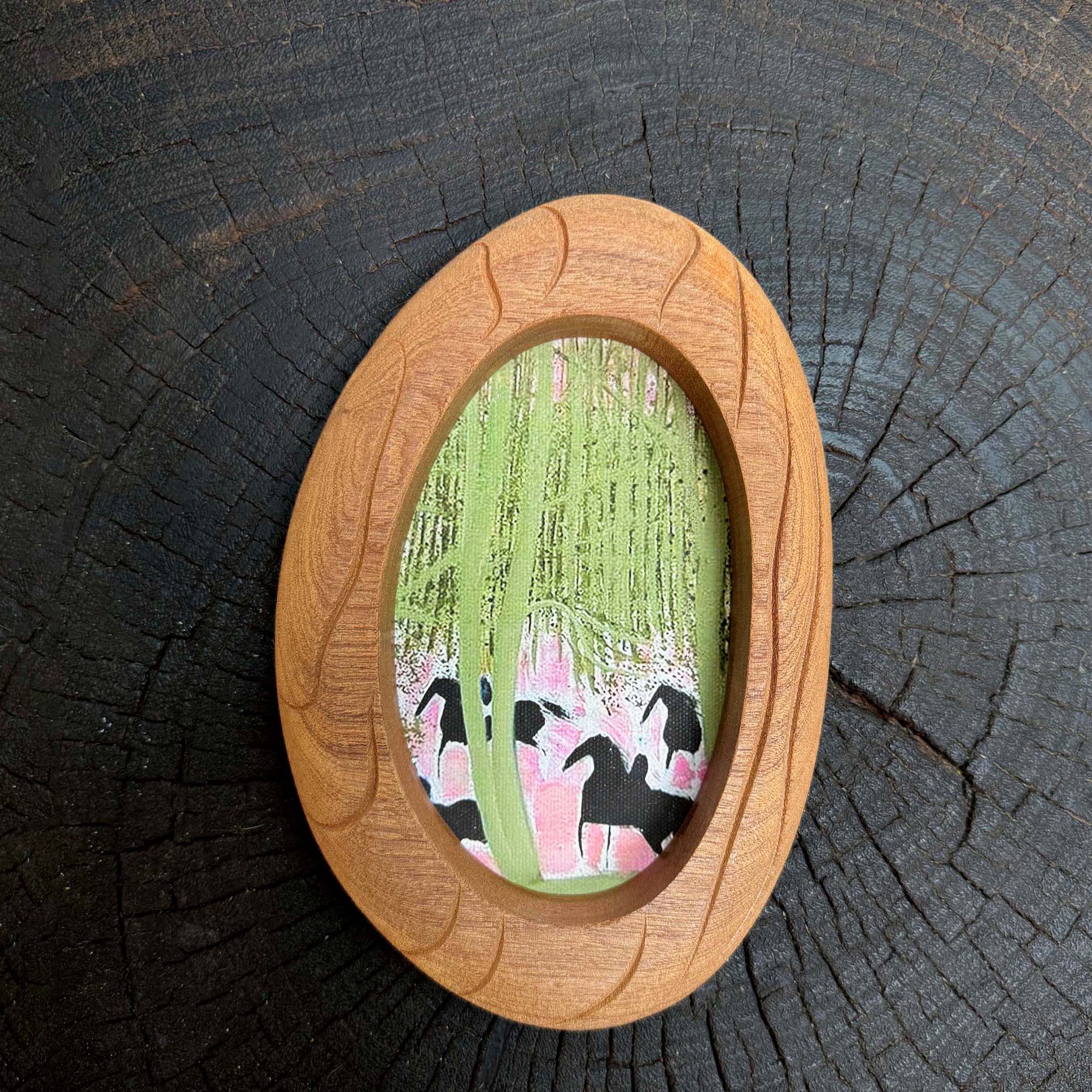 Mid Century Modern Pink Horse Art - Vintage Oval Frame