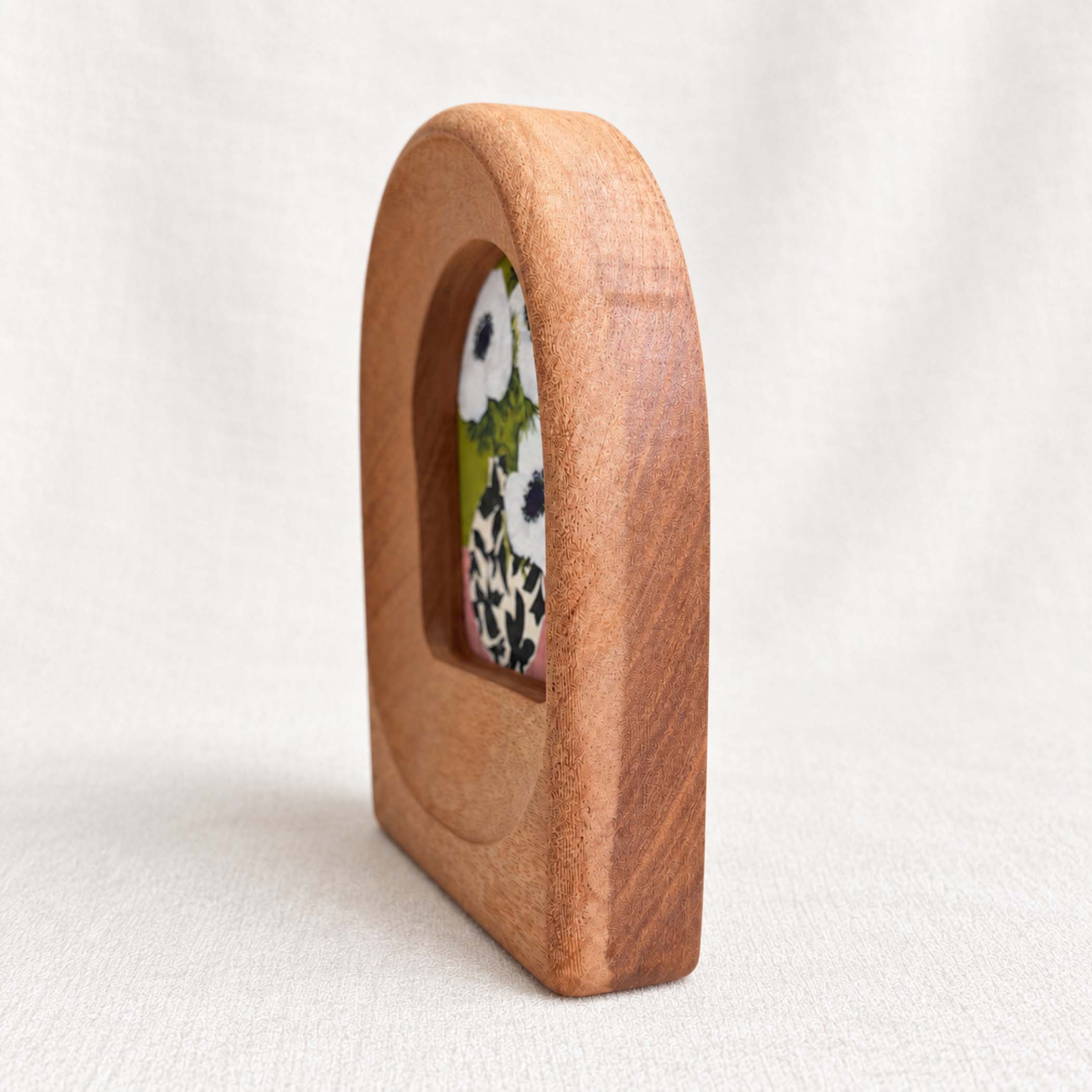 Hand-Carved Sapele Wood Arch Frame with Botanical Art
