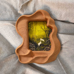 Handmade Irregular Sapele Wood Picture Frame with Rabbit Art