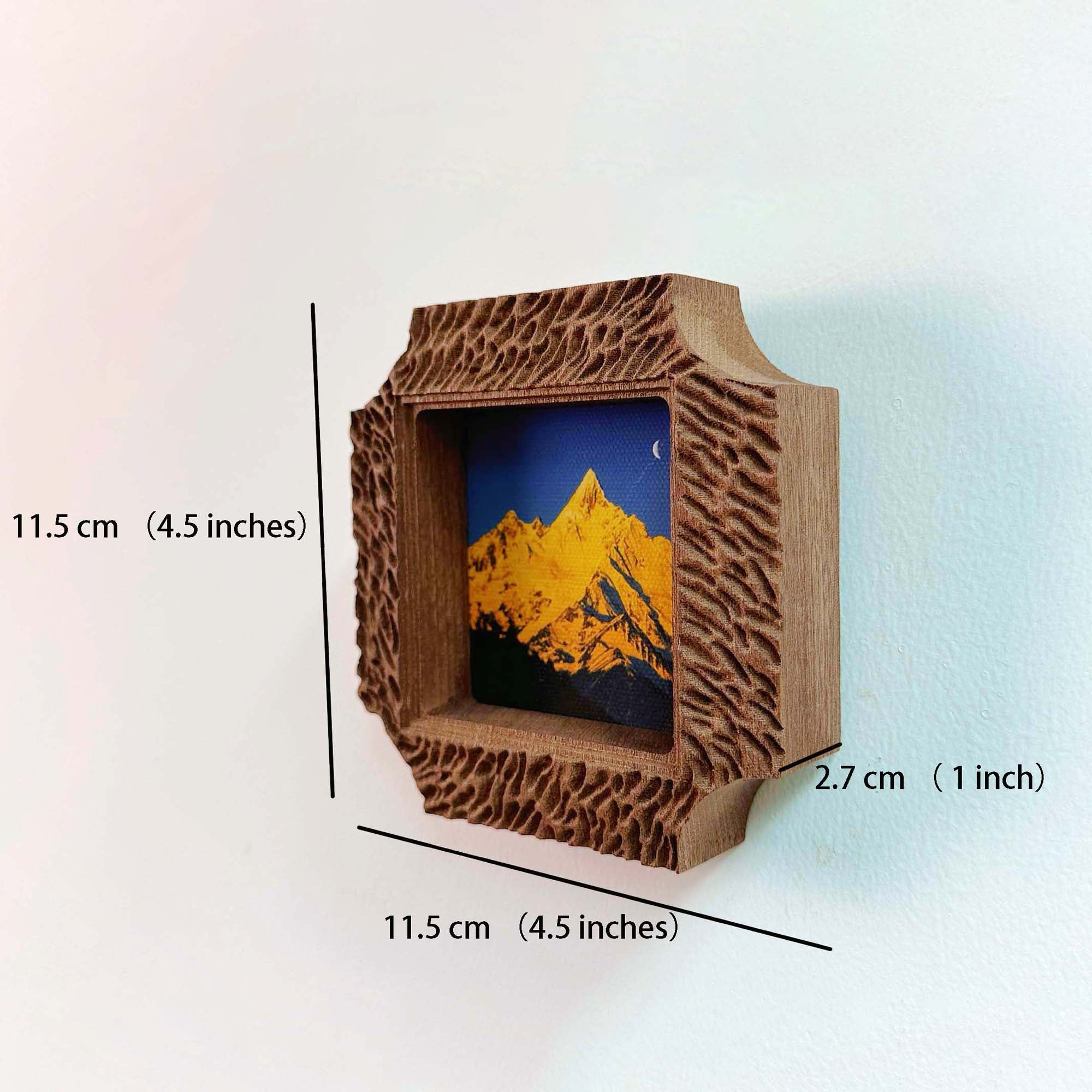 Mini Rustic Minimalist Textured Solid Wood Frame, Golden Mountain Art & Home Decor