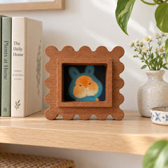 Handmade Scalloped Sapele Wood Picture Frame with Rabbit Art
