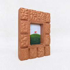 Hand-Carved Textured Sapele Wood Picture Frame with Red Tree Art