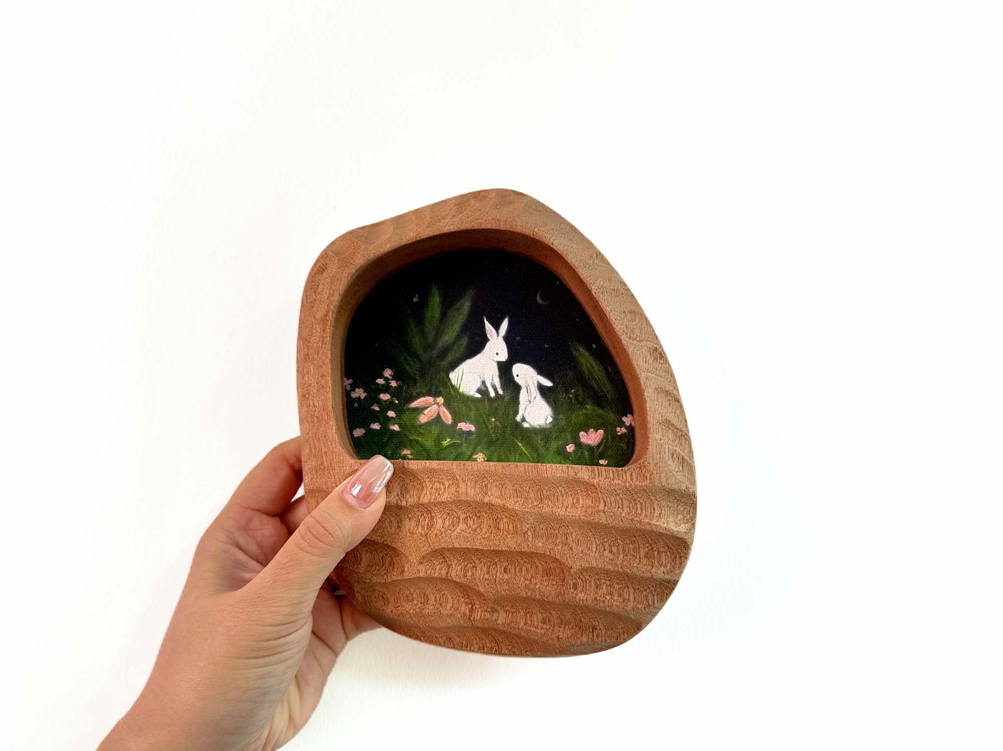 Handmade Organic Solid Wood Picture Frame with Whimsical Bunny Art – Woodland Nursery & Cozy Home Decor