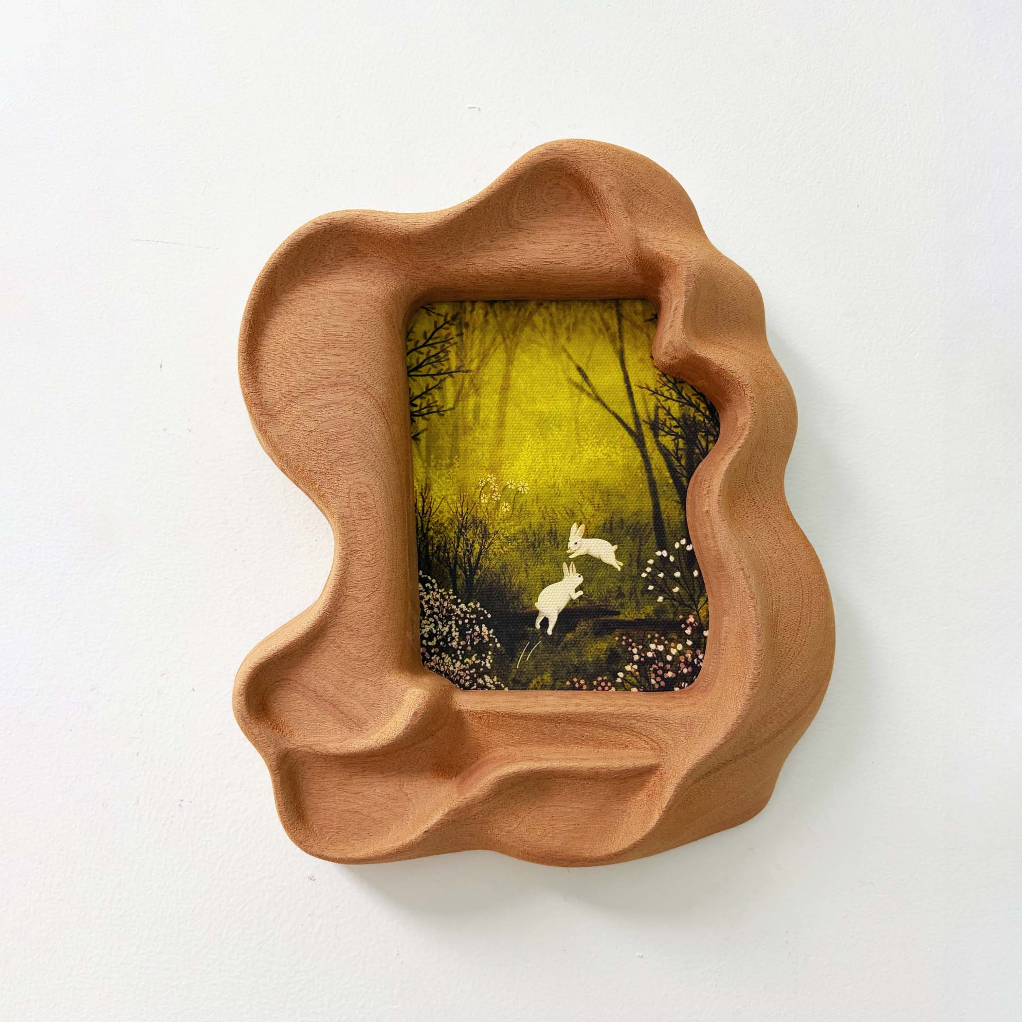 Handmade Irregular Sapele Wood Picture Frame with Rabbit Art