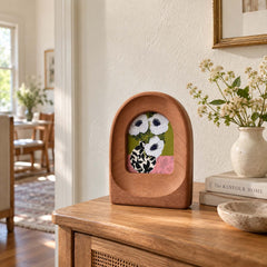 Hand-Carved Sapele Wood Arch Frame with Botanical Art