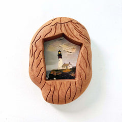 Hand-Carved Solid Wood Lighthouse Frame - Organic Wabi Sabi Coastal Decor