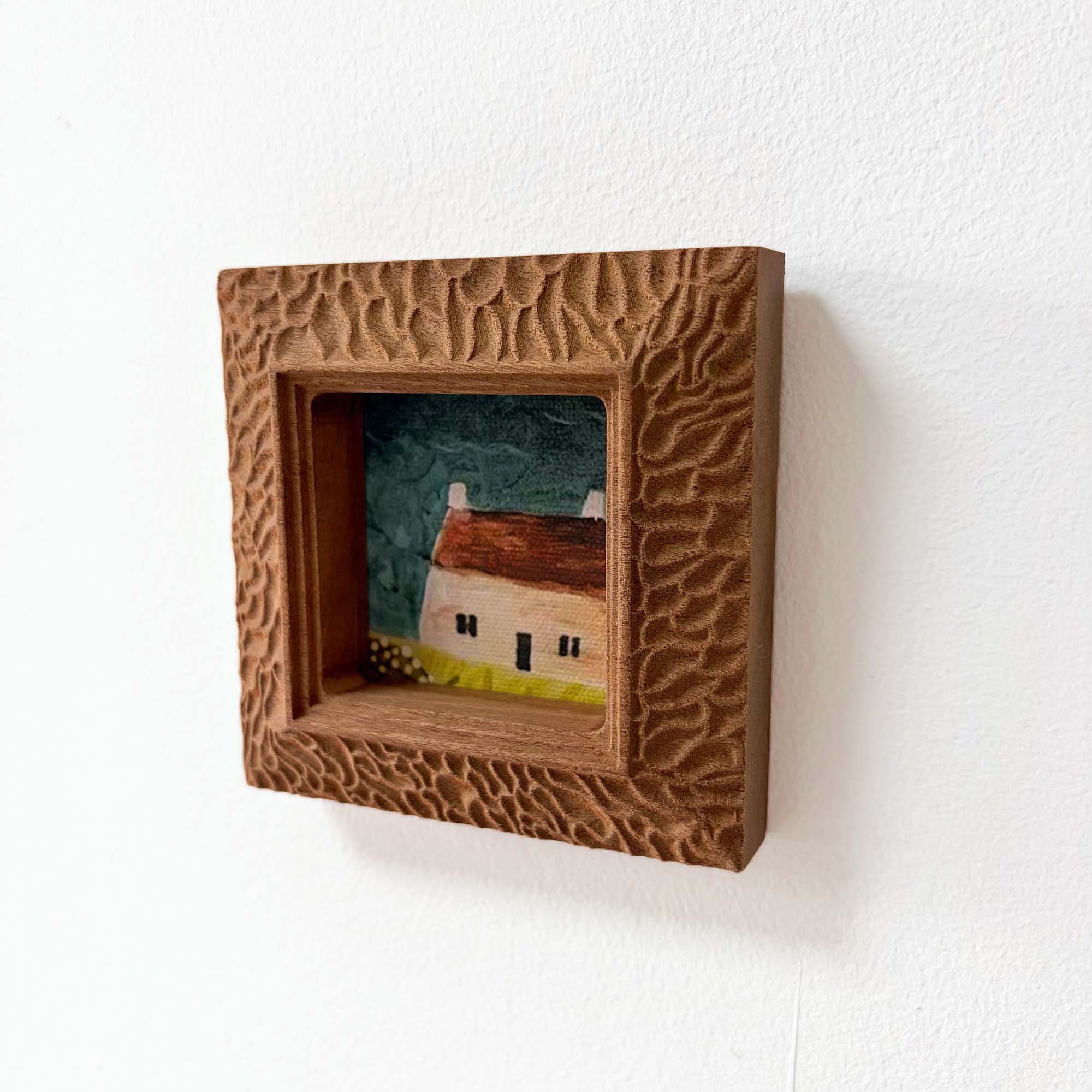 Hand-Carved Textured Sapele Wood Picture Frame with Cottage Art