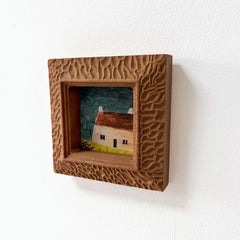 Hand-Carved Textured Sapele Wood Picture Frame with Cottage Art