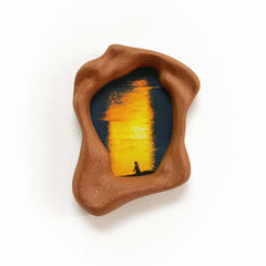 Handmade Organic Free-Form Sapele Wood Picture Frame with Sunset Art