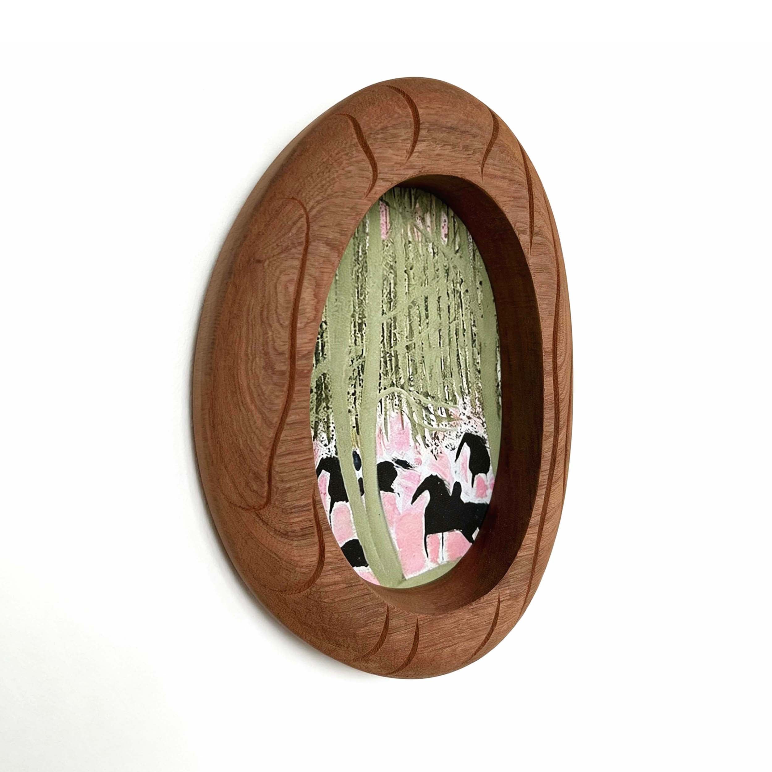 Mid Century Modern Pink Horse Art - Vintage Oval Frame