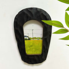 Hand Carved Black Wood Frame with Moody Landscape Art | Rustic Organic Decor