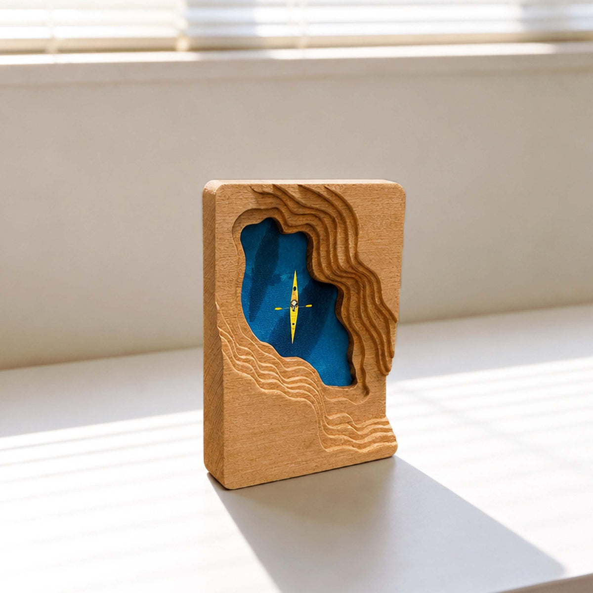 Scandi 3D Solid Wood Wall Art - Minimalist Lake & Kayak Design