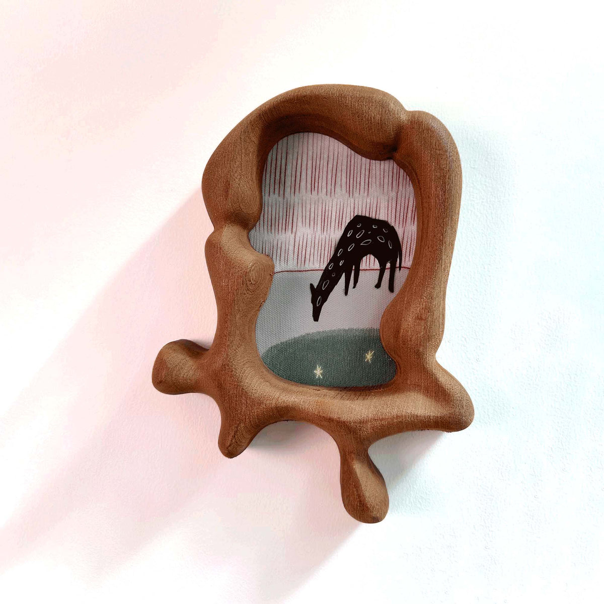 Handcrafted Soft Organic Neutral Picture Frame with Whimsical Deer Art for Nursery & Kids Room