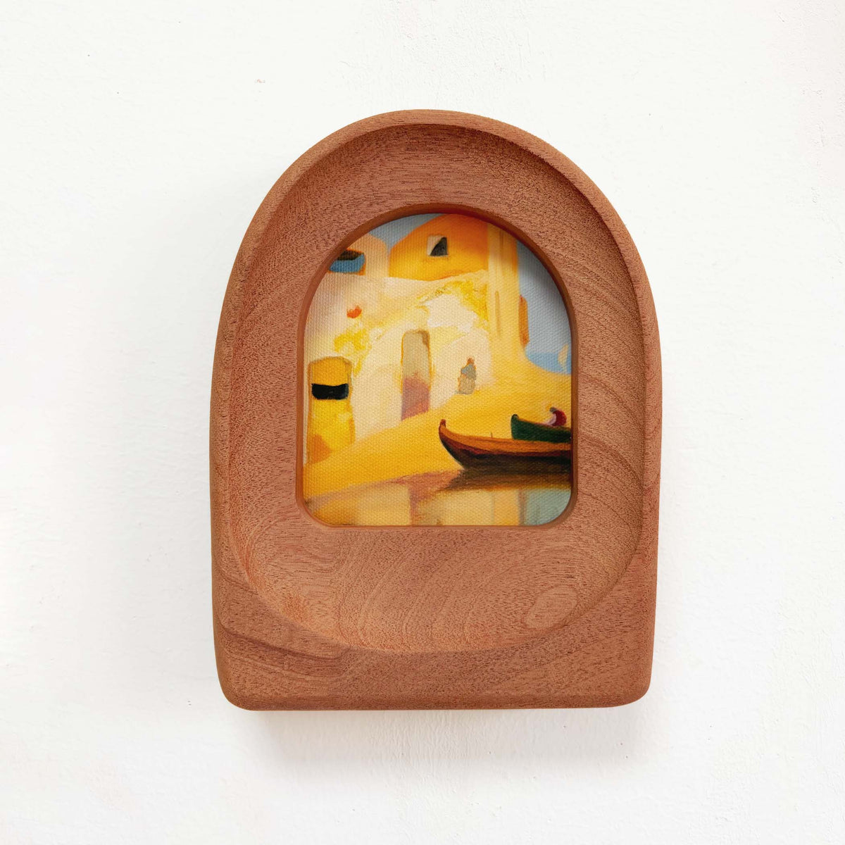 Handmade Arched Sapele Wood Picture Frame with Coastal Art