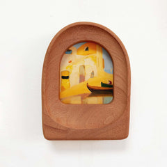Handmade Arched Sapele Wood Picture Frame with Coastal Art