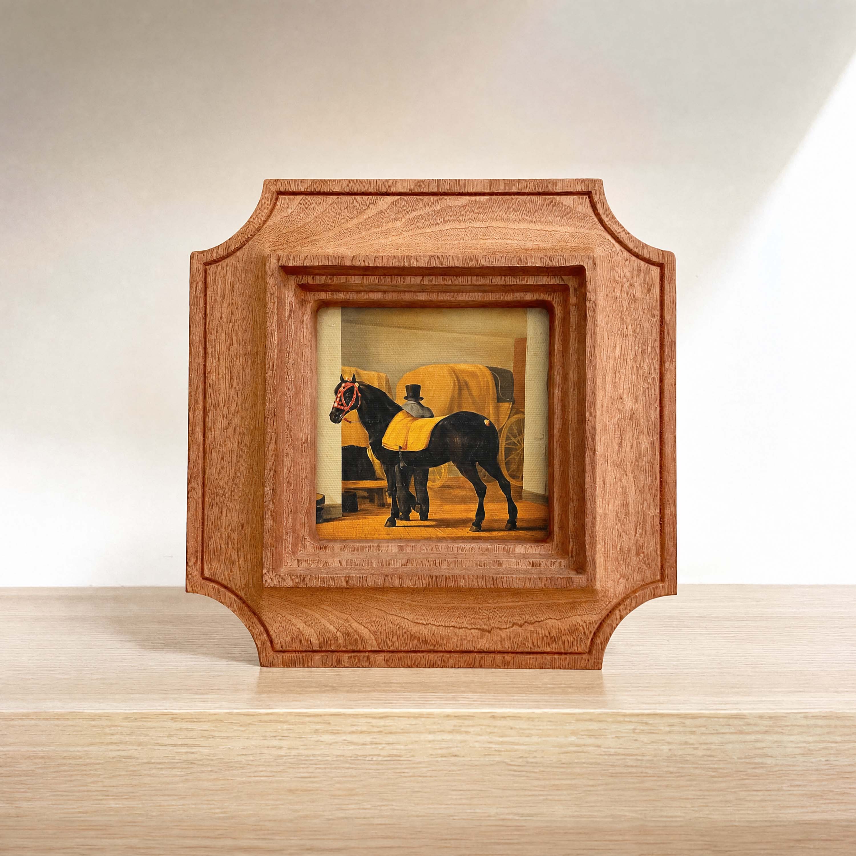 Antique-inspired Ornate Solid Wood Frame, Horse Floral Gallery Wall Art