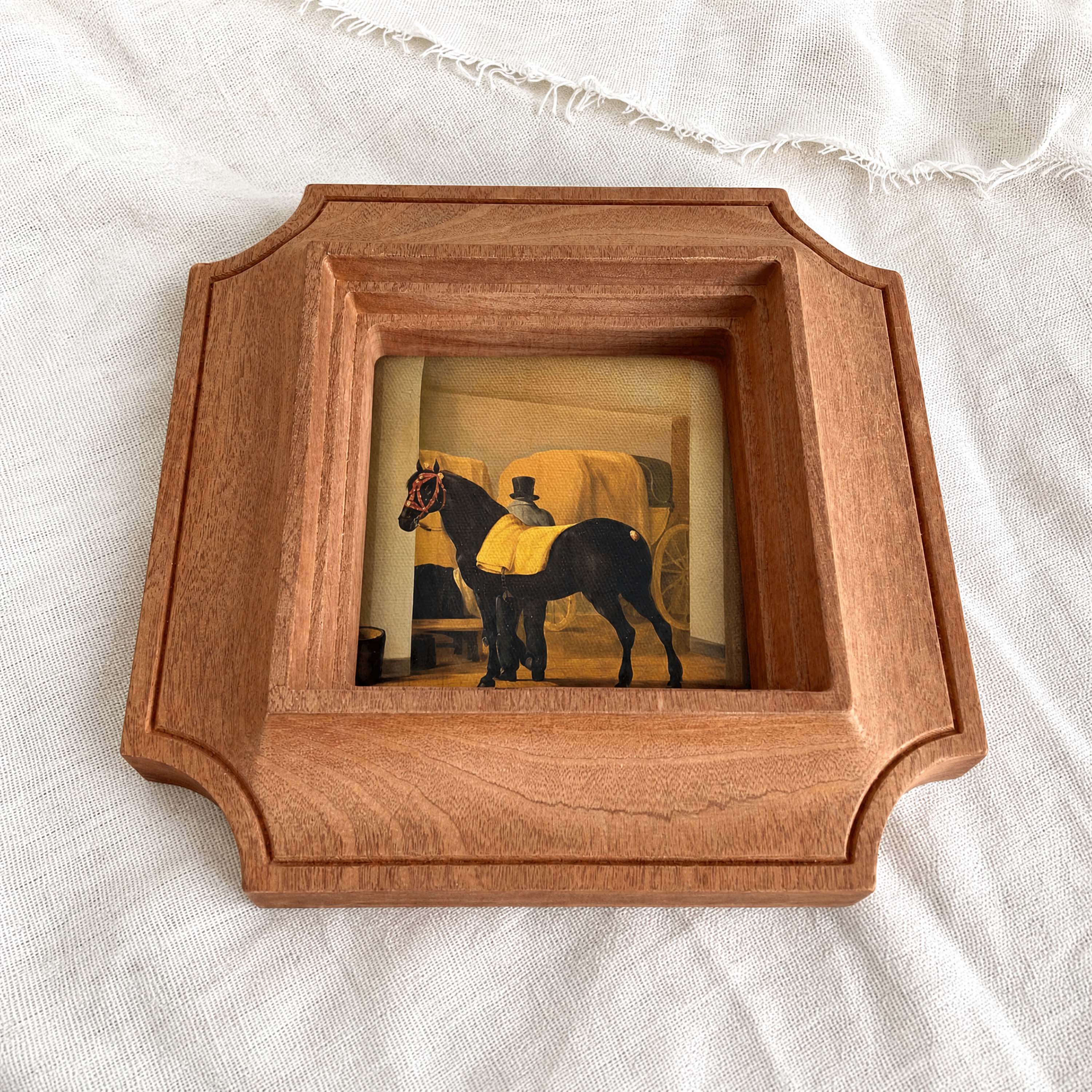 Antique-inspired Ornate Solid Wood Frame, Horse Floral Gallery Wall Art