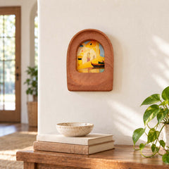 Handmade Arched Sapele Wood Picture Frame with Coastal Art