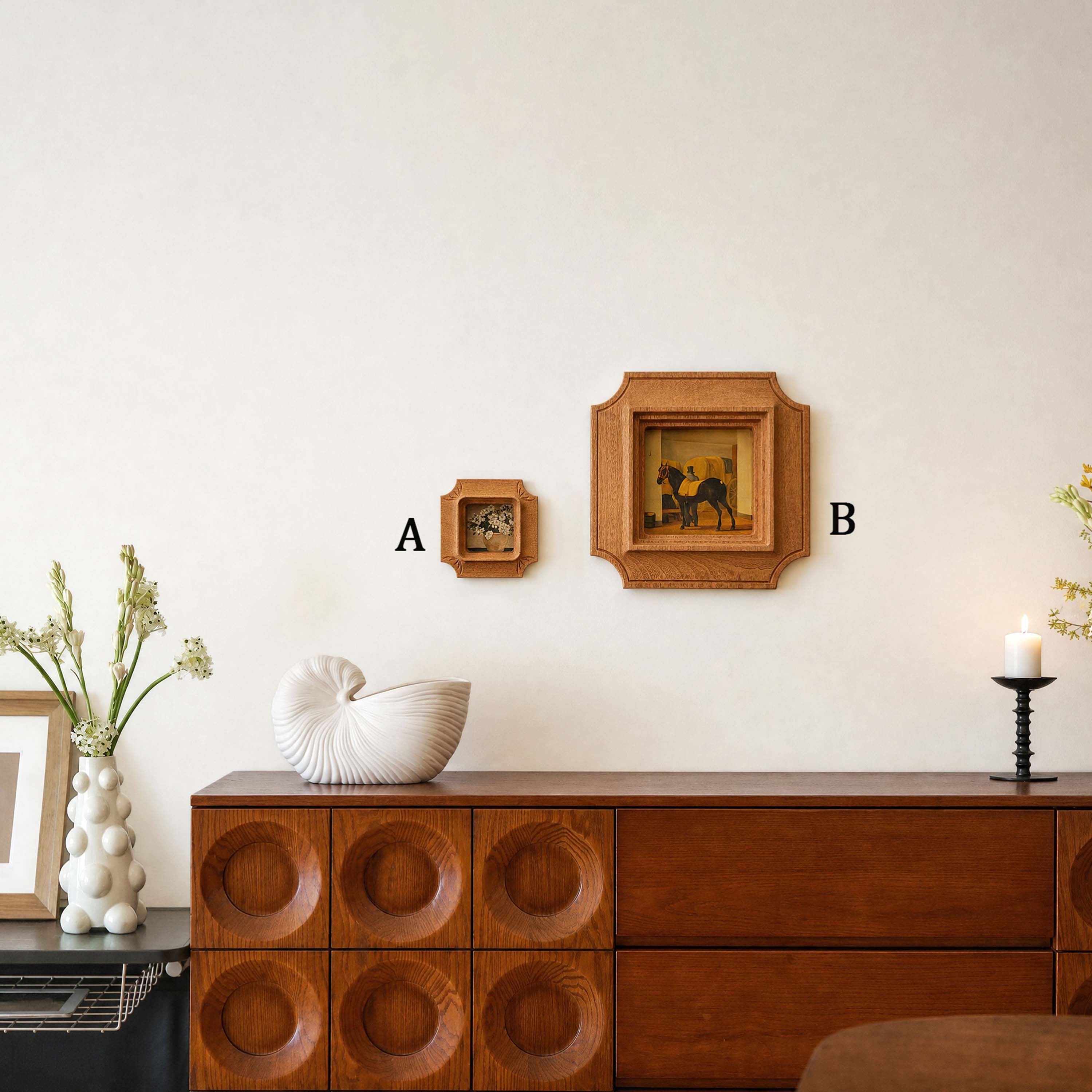 Antique-inspired Ornate Solid Wood Frame, Horse Floral Gallery Wall Art