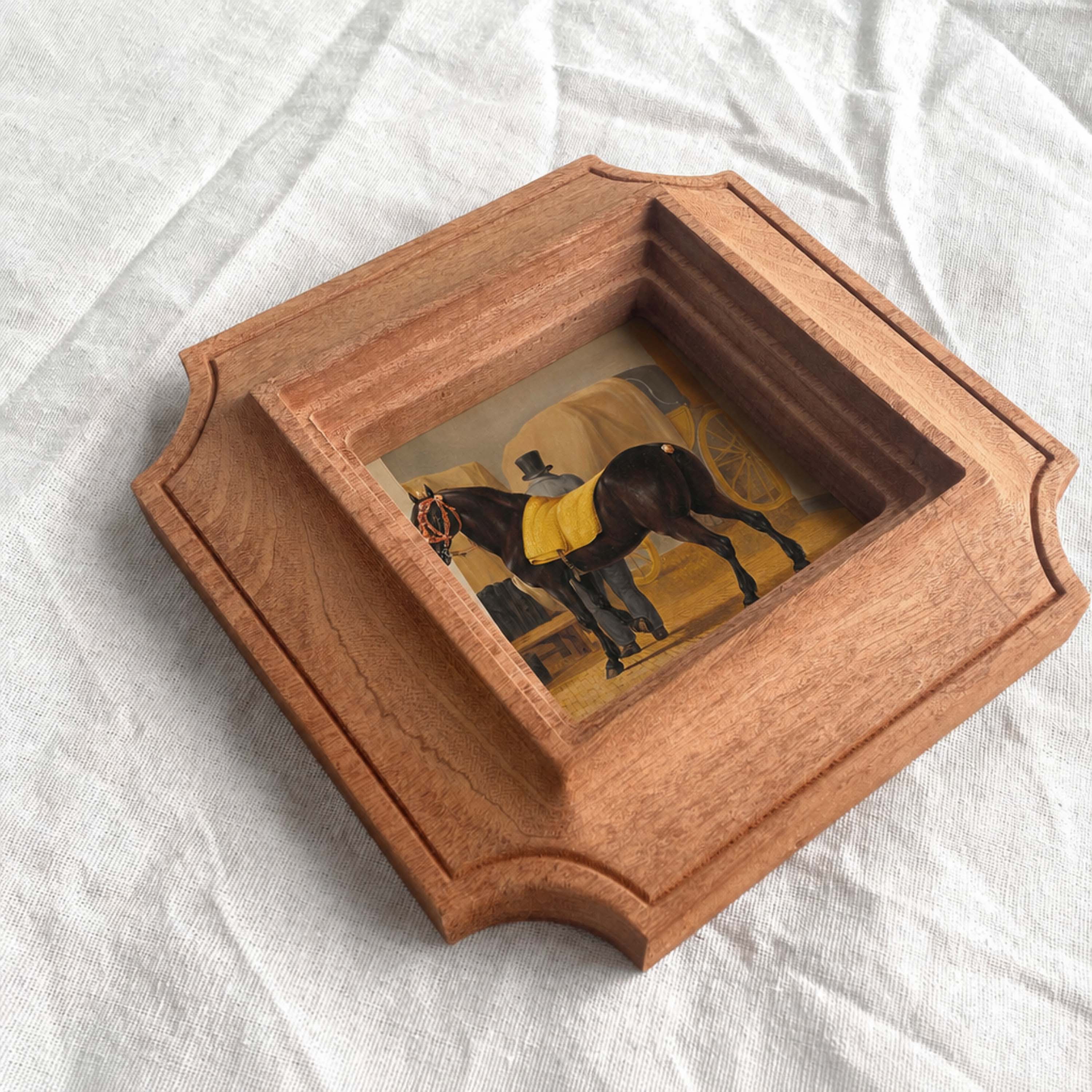 Antique-inspired Ornate Solid Wood Frame, Horse Floral Gallery Wall Art