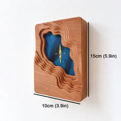 Hand-Carved Textured Sapele Wood Picture Frame with Lake & Kayak Art