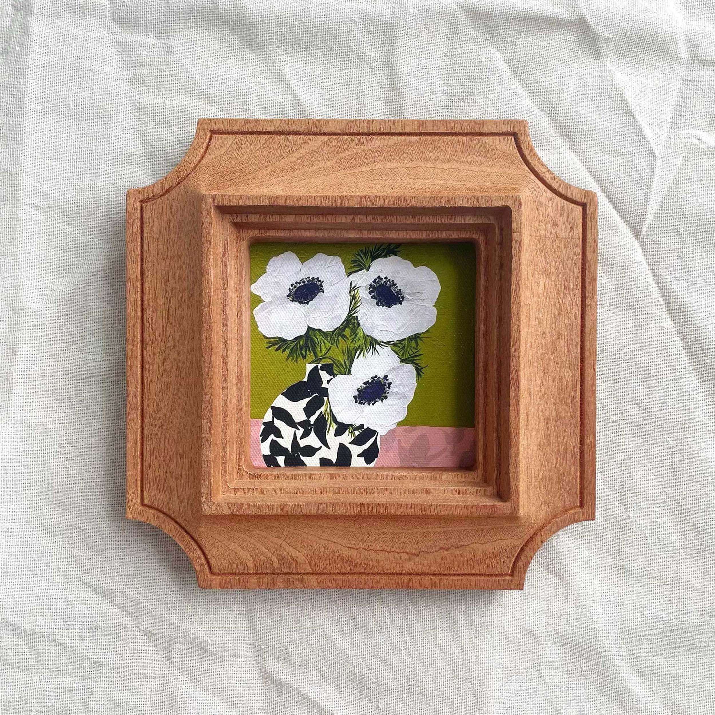 Vintage Inspired Solid Wood Frame - Modern White Anemone Art
