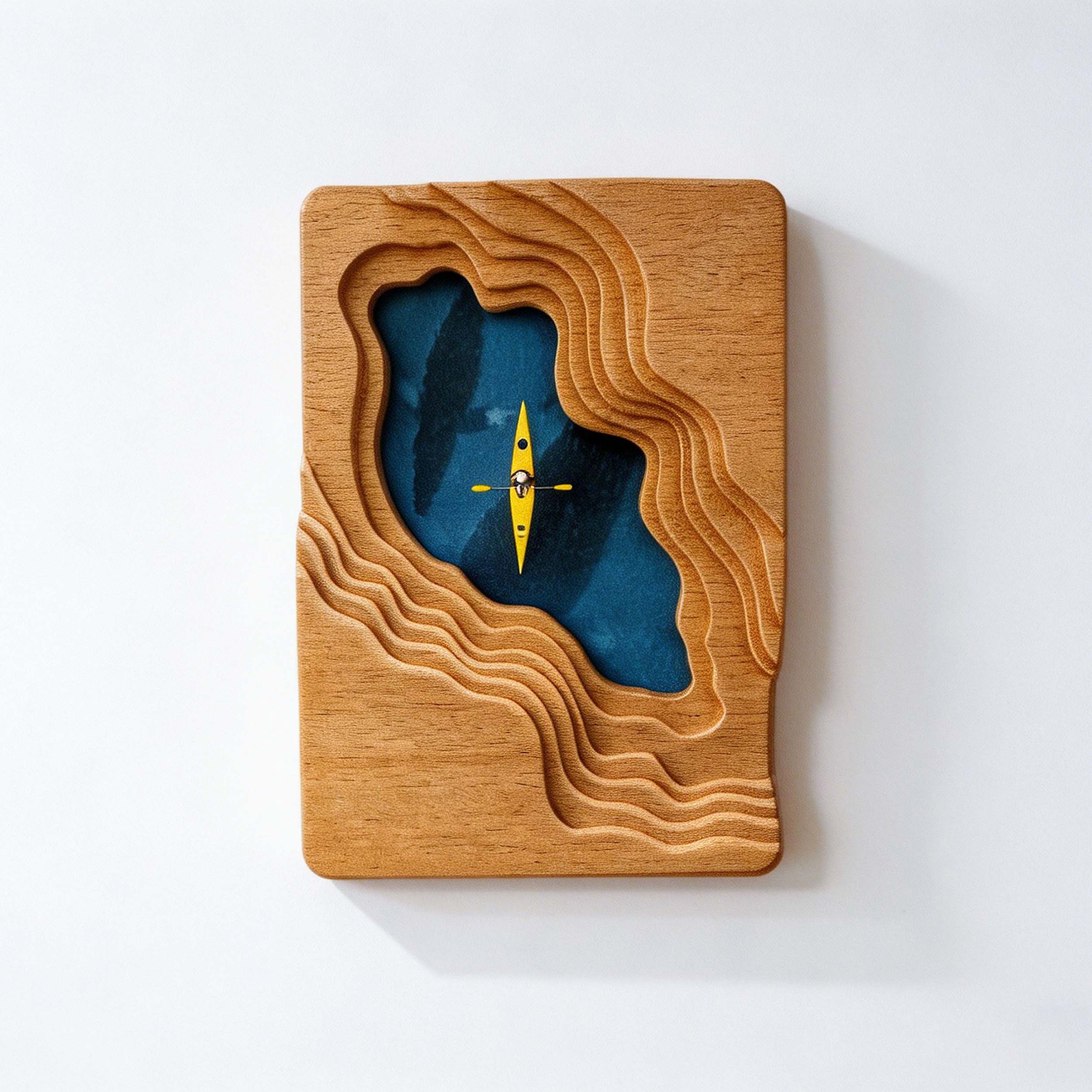 Scandi 3D Solid Wood Wall Art - Minimalist Lake & Kayak Design