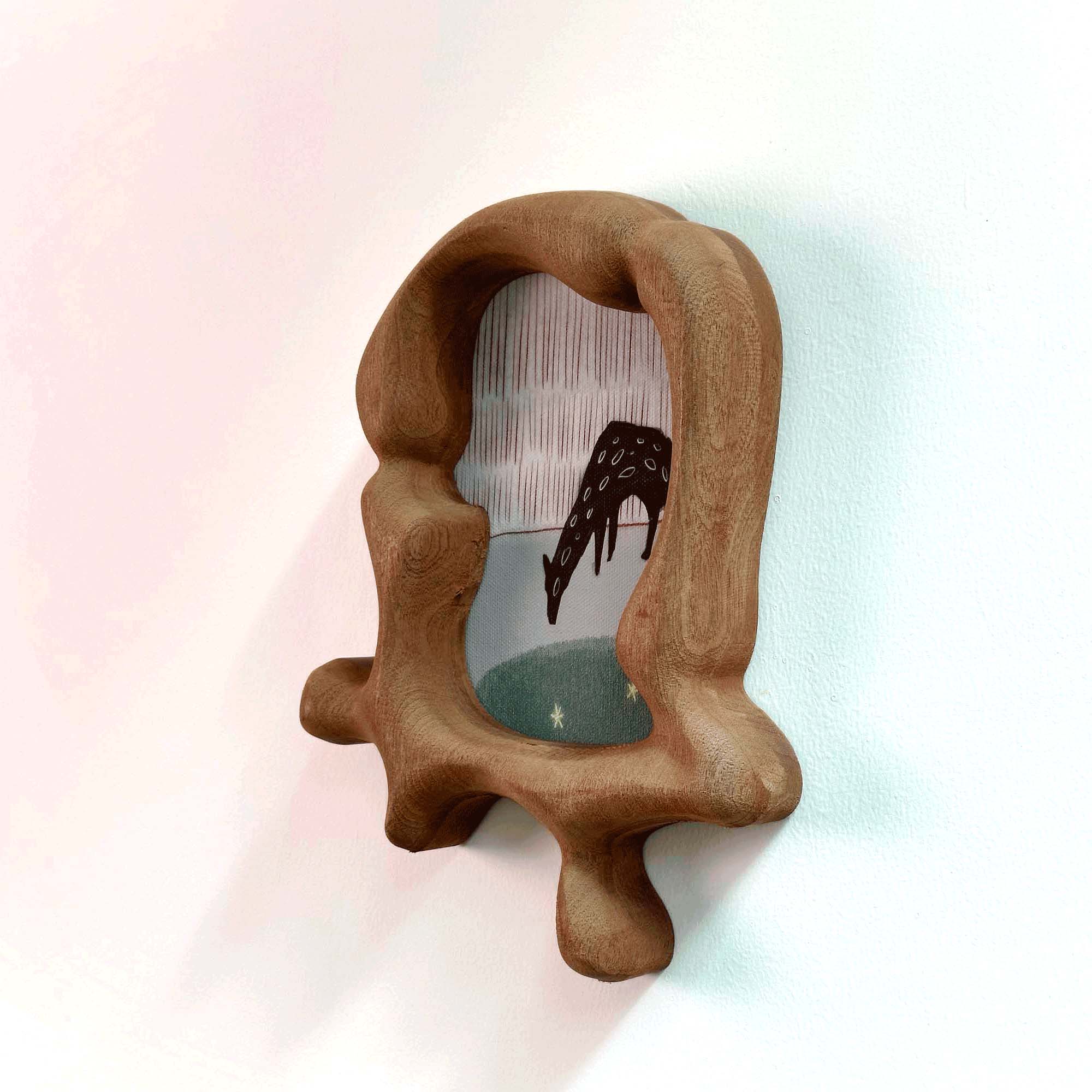 Handcrafted Soft Organic Neutral Picture Frame with Whimsical Deer Art for Nursery & Kids Room