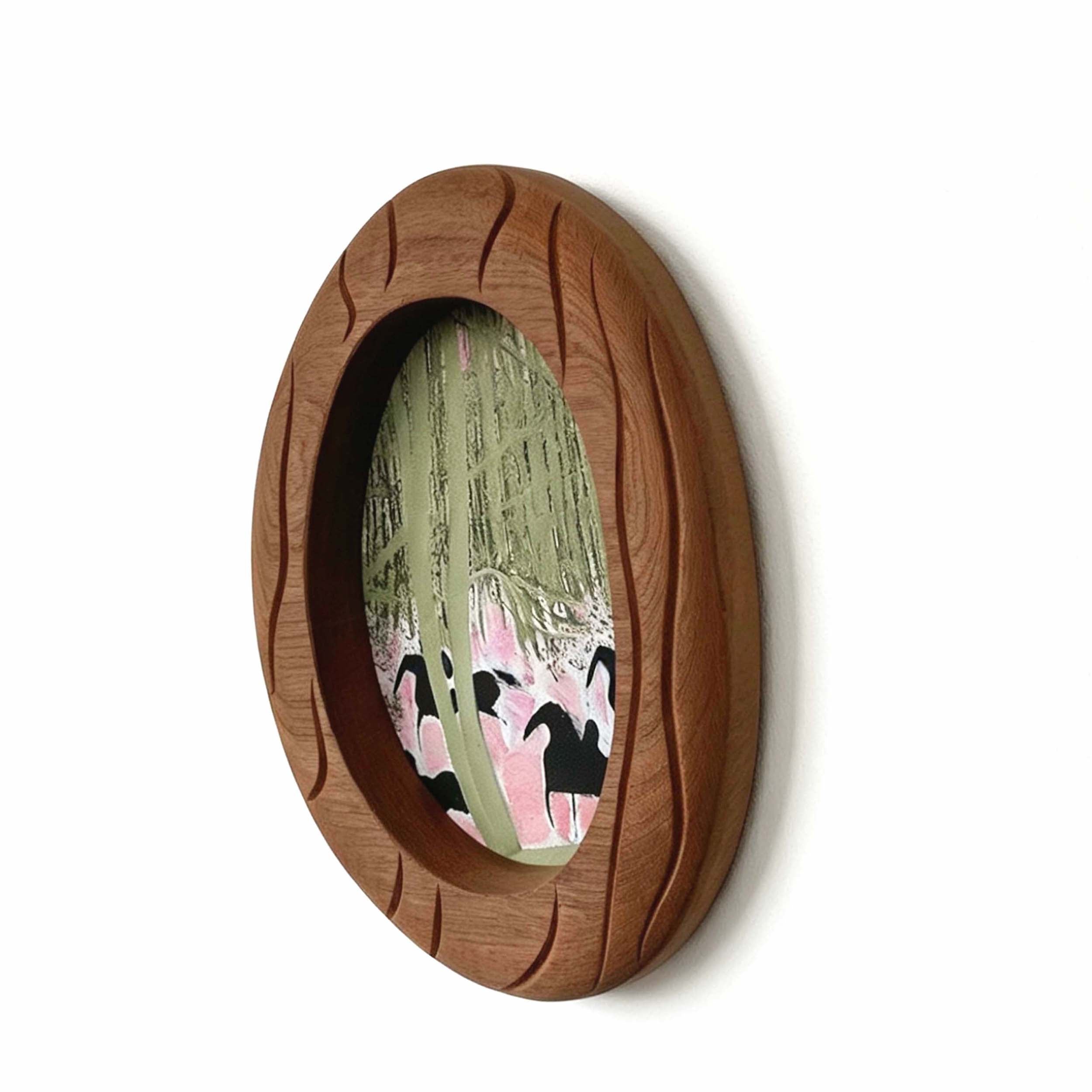 Mid Century Modern Pink Horse Art - Vintage Oval Frame