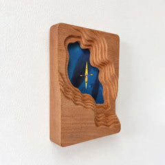 Hand-Carved Textured Sapele Wood Picture Frame with Lake & Kayak Art