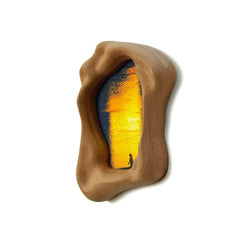 Handmade Wabi Sabi Freeform Wood Picture Frame, Abstract Sunset Fishing Art for Bedroom