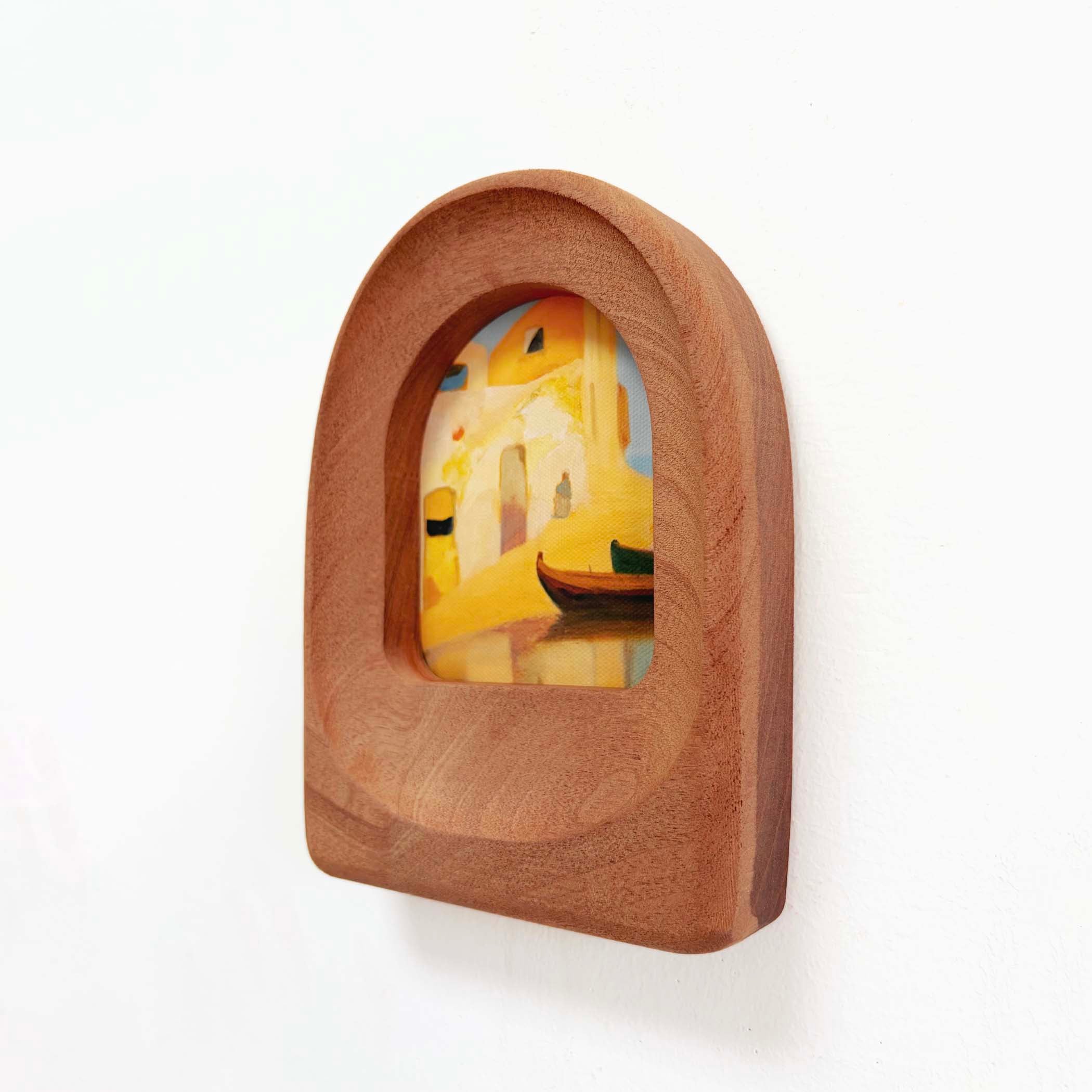 Handmade Arched Sapele Wood Picture Frame with Coastal Art