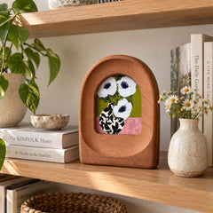 Hand-Carved Sapele Wood Arch Frame with Botanical Art